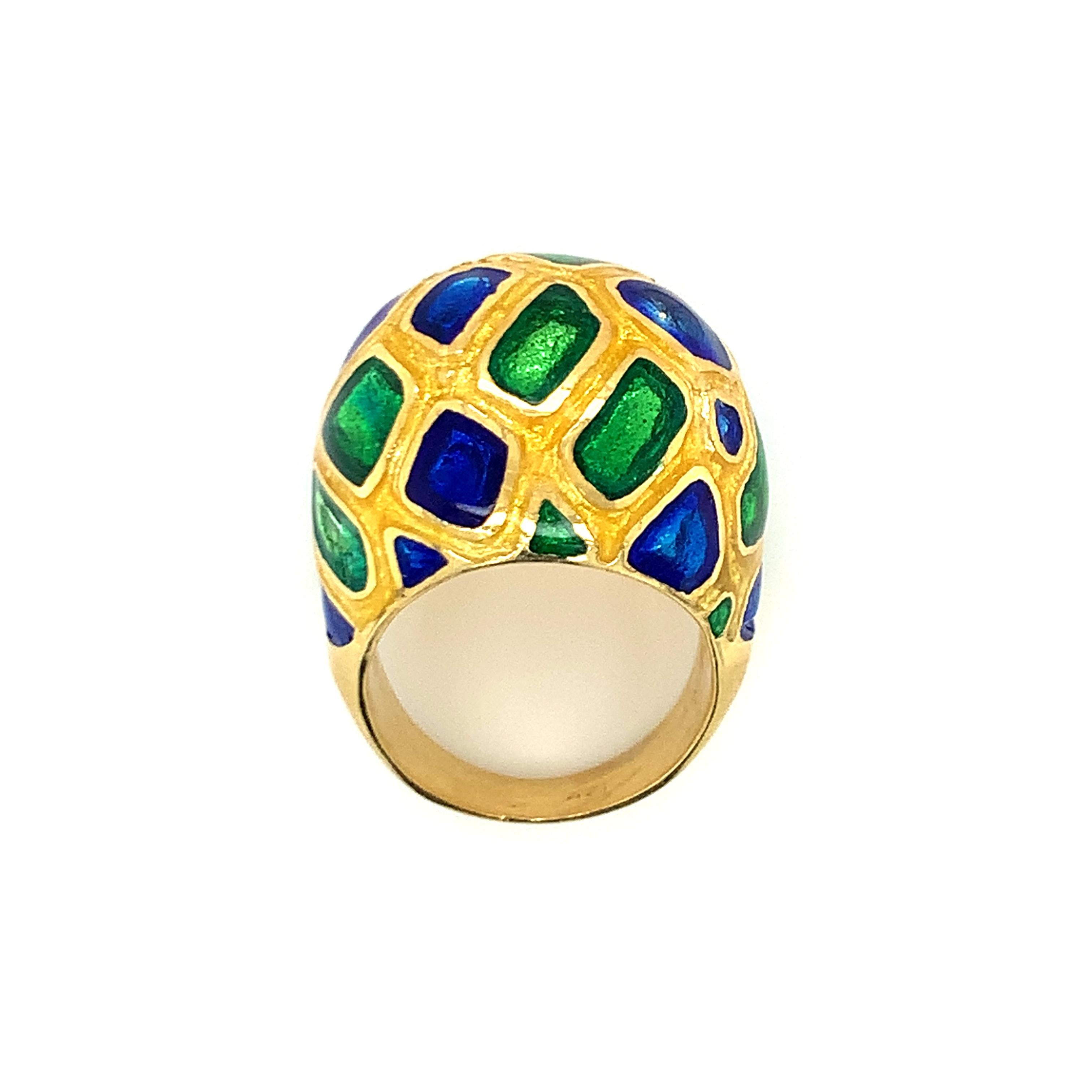 Women's 14K Yellow Gold Enamel Dome Ring For Sale