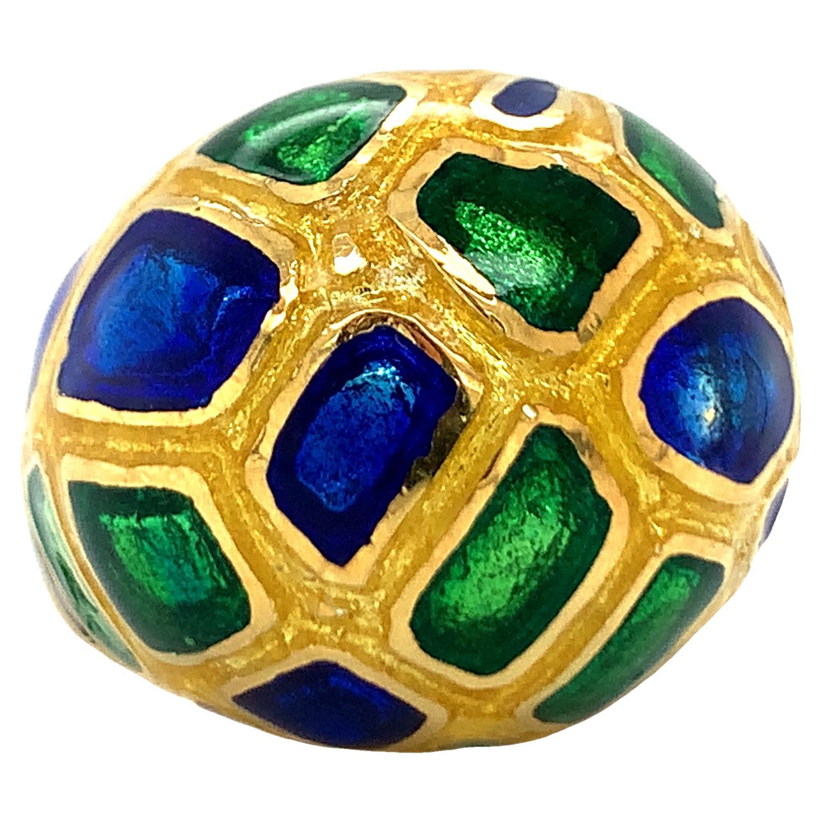 14K Yellow Gold Enamel Dome Ring For Sale