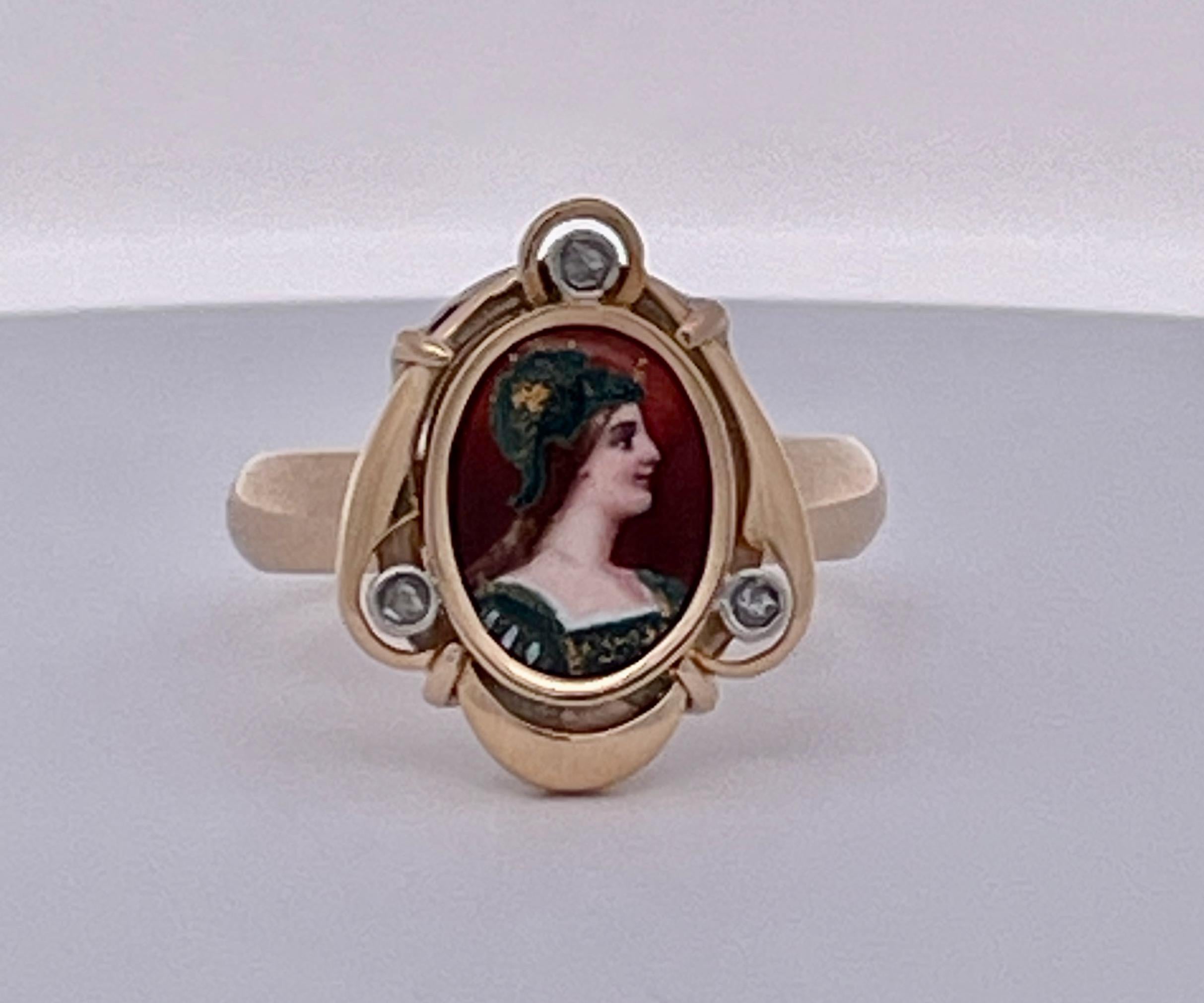 14K Yellow Gold Enamel Face of Athena  For Sale 3