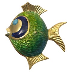 14K Yellow Gold Enamel Fantail Fish Pin #25181