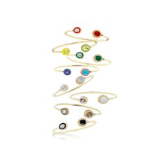 14 Karat Yellow Gold, Enamel, Green Onyx, White Topaz and Diamond Cuff Bracelet