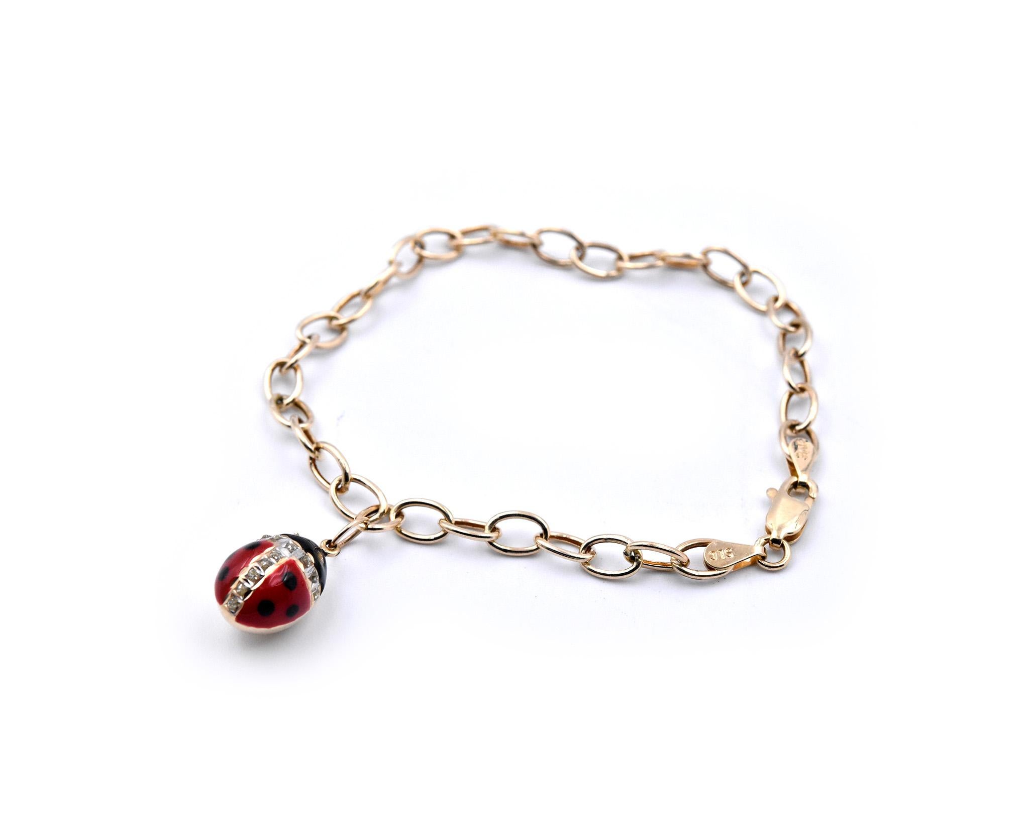 Designer: custom design 
Material: 14k yellow gold
Dimensions: bracelet measures 7 inches in length and ladybug measures 12.95mm long
Weight: 2.47 grams
