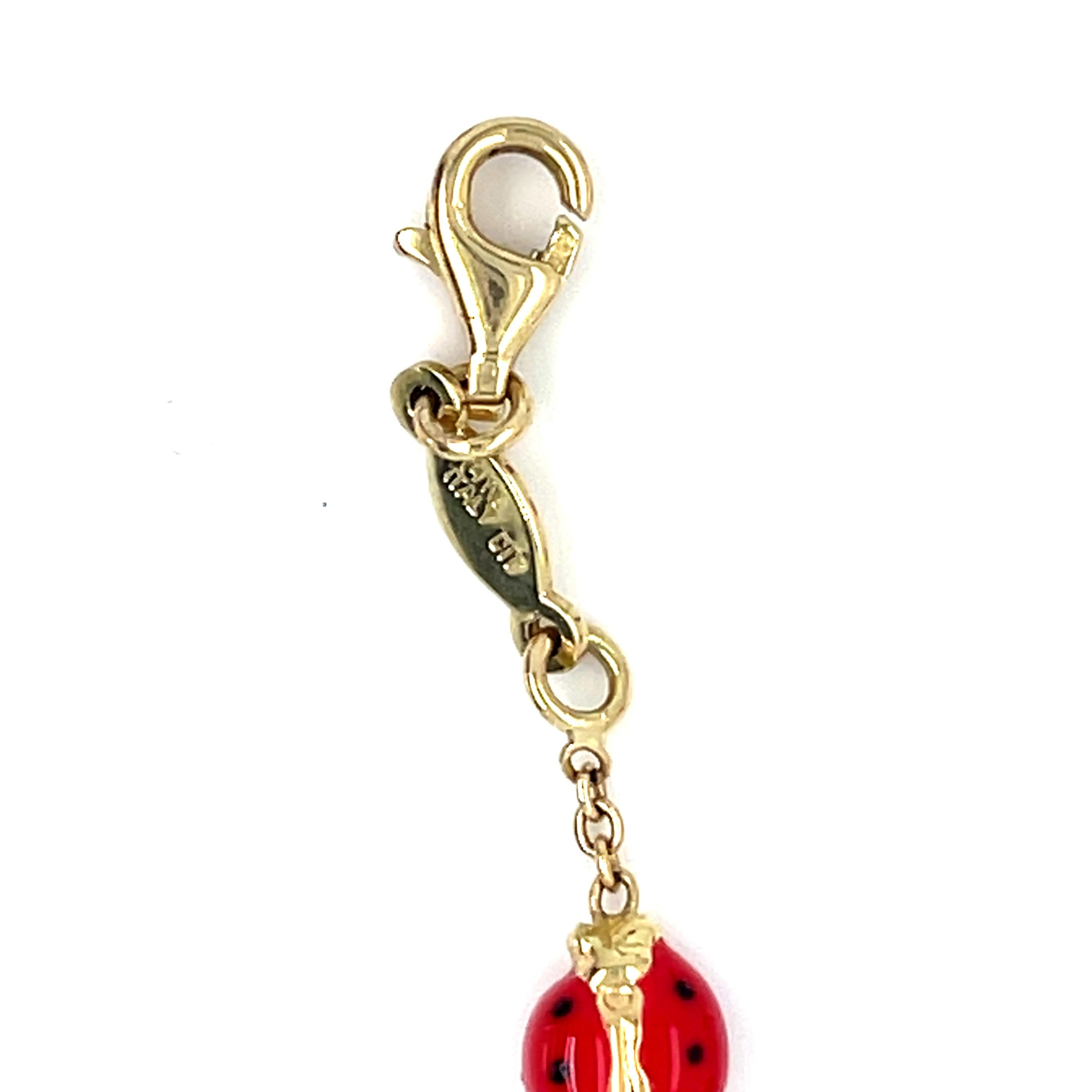 14k Yellow Gold Enamel Ladybug Chain Bracelet 8
