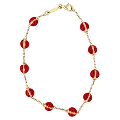 14k Yellow Gold Enamel Ladybug Chain Bracelet 8" Gorgeous!