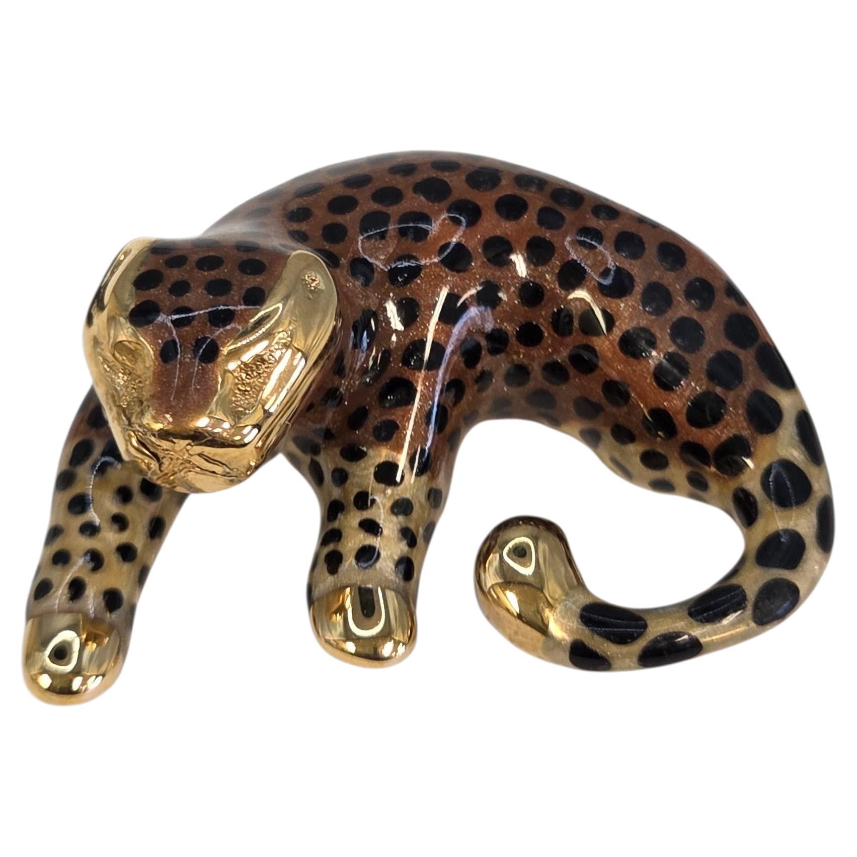 14K Yellow Gold Enamel Leopard Pendant on Black Cord Necklace #23889