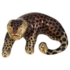 14K Yellow Gold Enamel Leopard Pendant on Black Cord Necklace #23889 14K Yellow Gold Enamel Leopard Pendant on Black Cord Necklace #23889