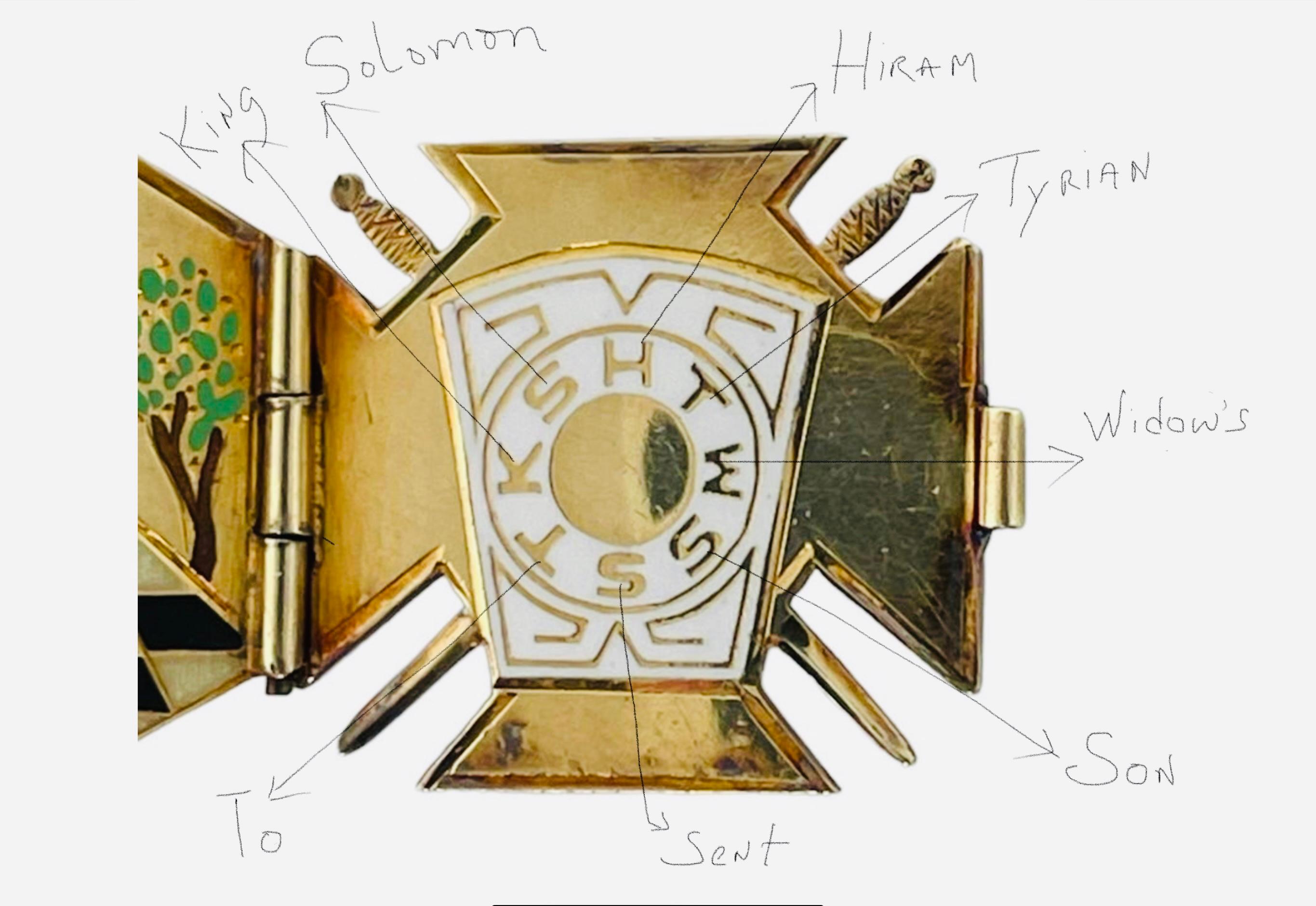 14K Yellow Gold Enamel Masonic 32nd Degree Double Eagles Triptych Pendant 8