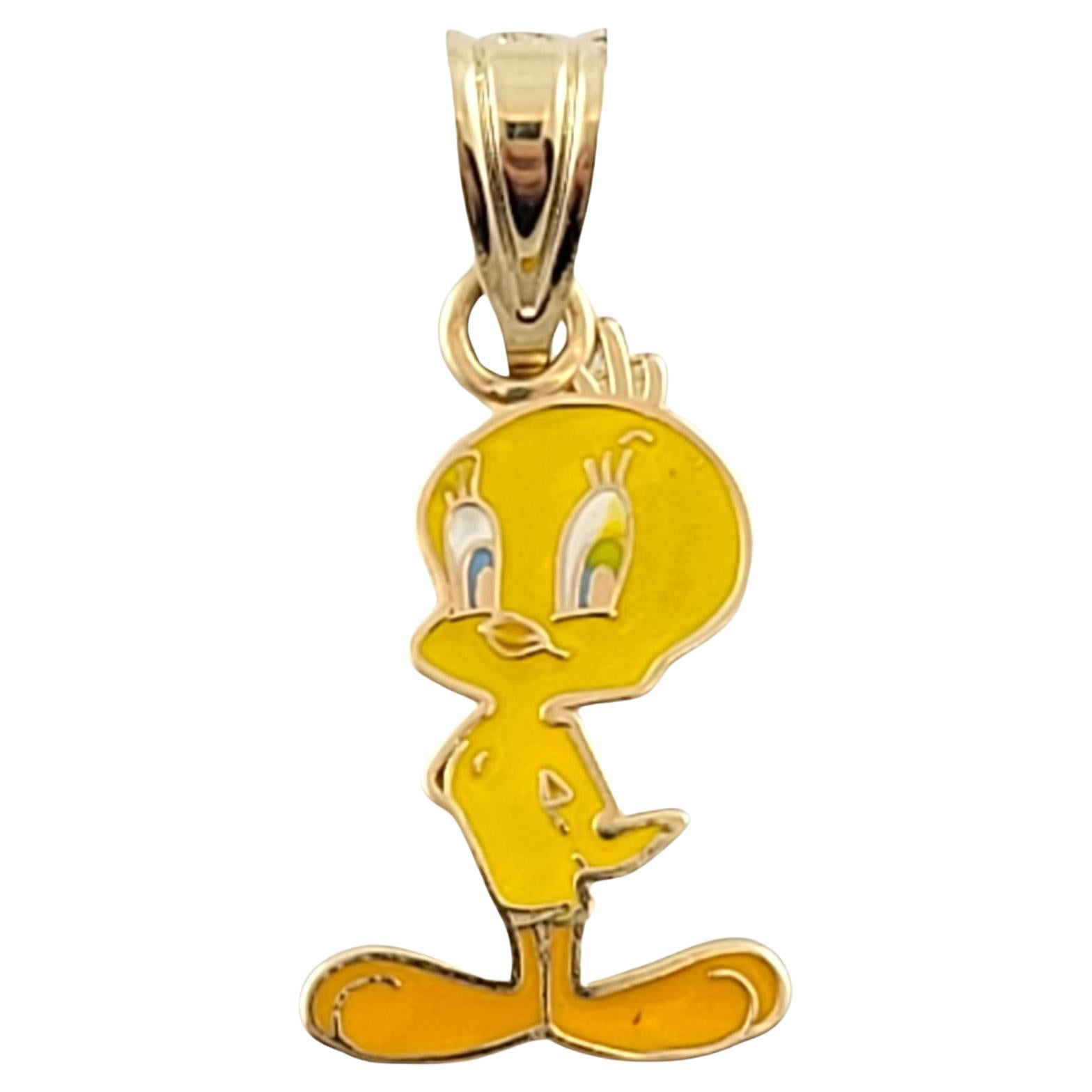 14K Yellow Gold Enamel Tweety Bird Pendant #15817