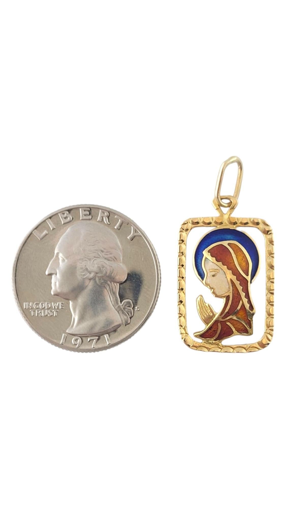 14K Yellow Gold Enamel Virgin Mary Pendant #16377 For Sale 1