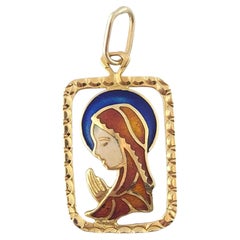 14K Yellow Gold Enamel Virgin Mary Pendant #16377