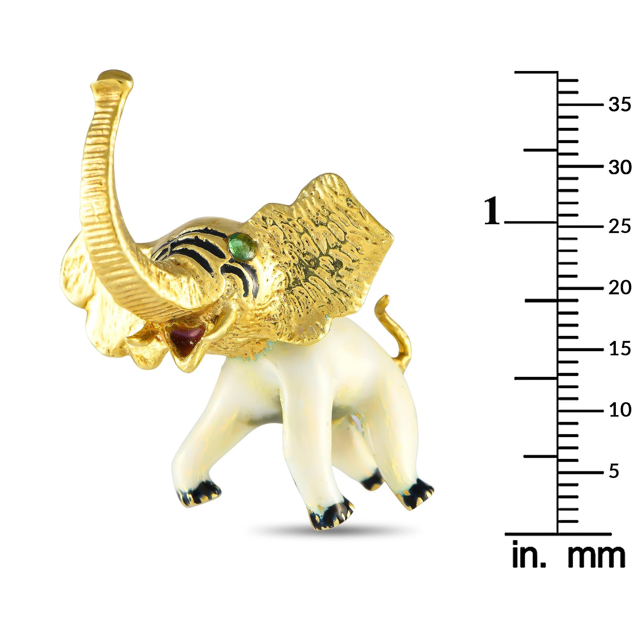 14K Yellow Gold Enameled Elephant Brooch MF01-091224 In Excellent Condition In Southampton, PA