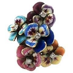 14k Yellow Gold Enameled Flower 
Diamond Ring