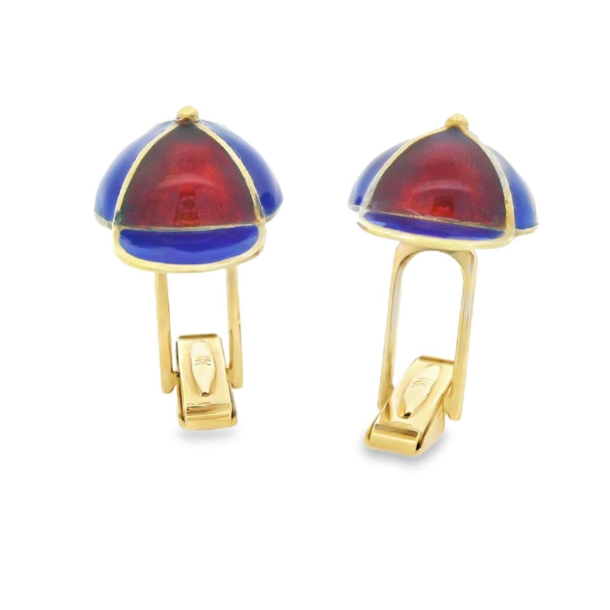 Gemelos de gorra/sombrero de jockey esmaltados en oro amarillo de 14k en Excelente estado para la venta en Lexington, KY