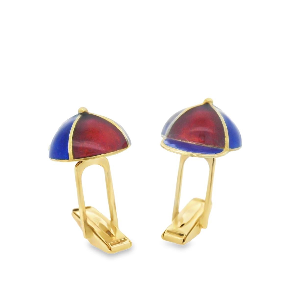 Gemelos de gorra/sombrero de jockey esmaltados en oro amarillo de 14k en venta 3