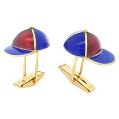 14k Yellow Gold Enameled Jockey Cap/Hat Cufflinks