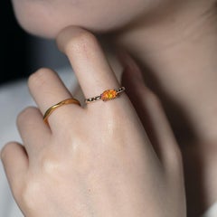 14K Yellow Gold Engagement Ring with Mexican Fire Opal and Diamonds Promise Ring