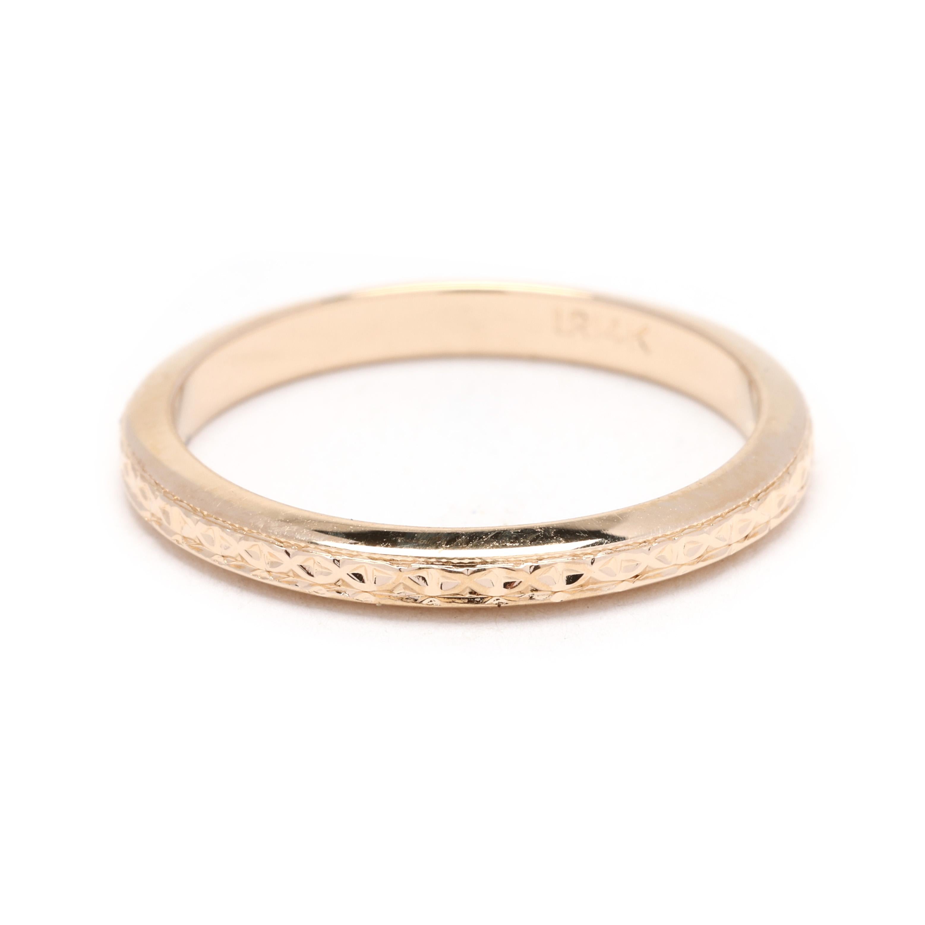 Anello a fascia con incisione in oro giallo 14k, misura 6,25, anello a fascia impilabile In condizioni buone in vendita a McLeansville, NC