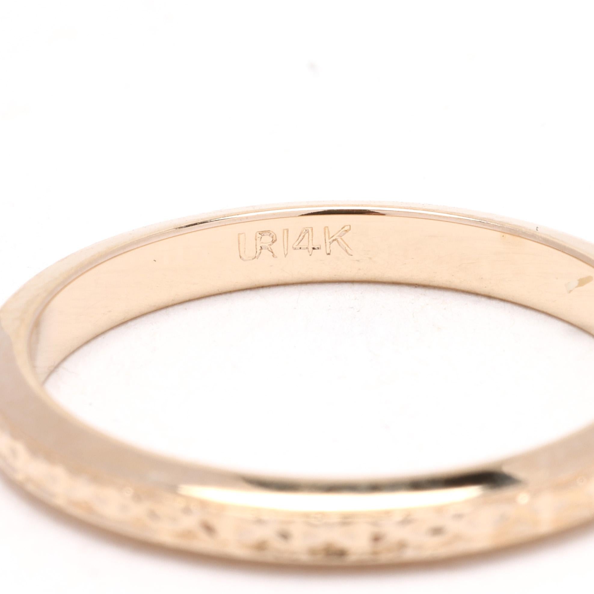14k Yellow Gold Engraved Band Ring, Ring Size 6.25, Stackable Band Ring In Good Condition For Sale In McLeansville, NC
