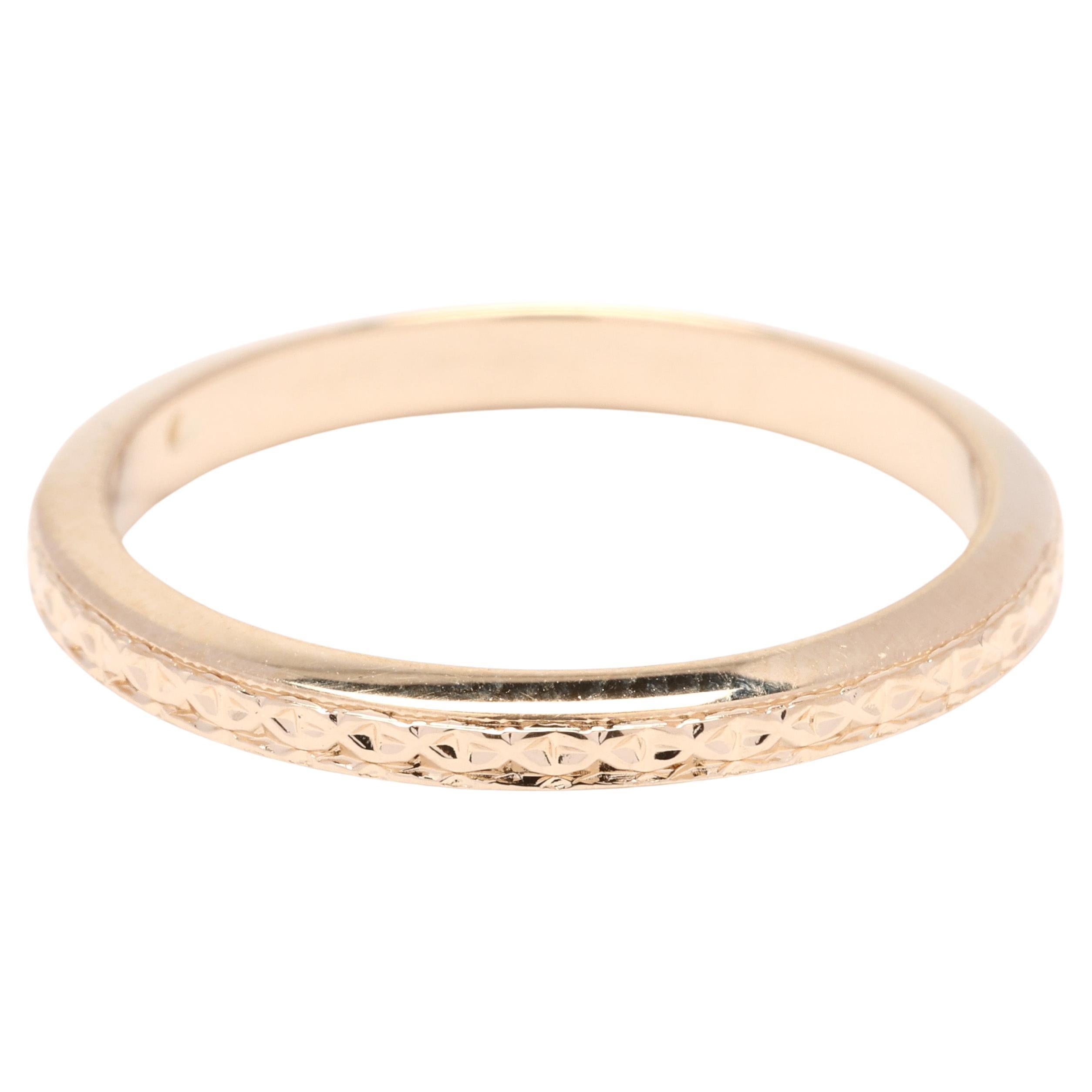 Anello a fascia con incisione in oro giallo 14k, misura 6,25, anello a fascia impilabile in vendita