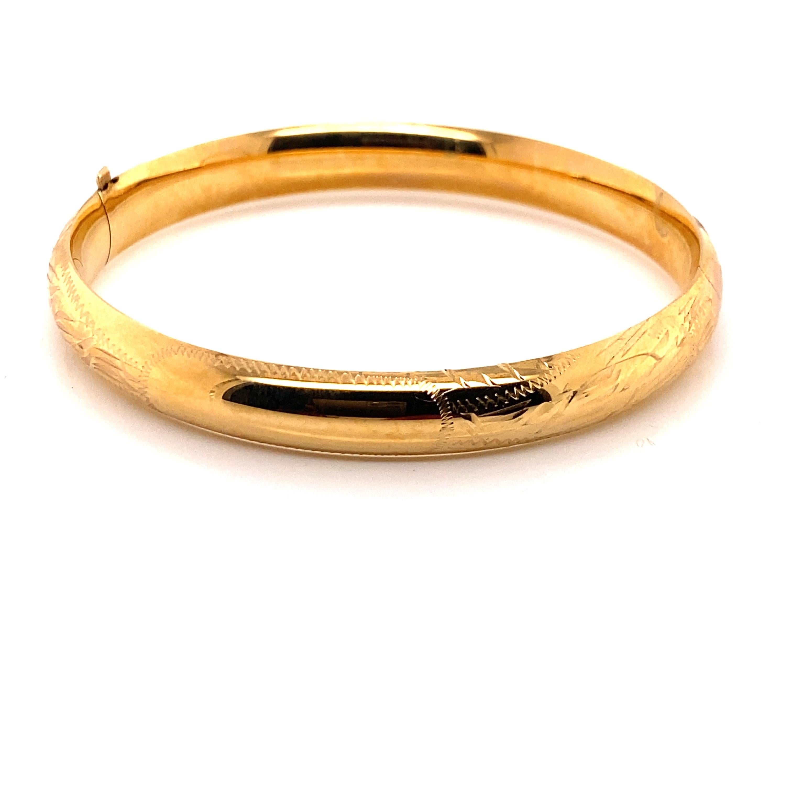 Women's 14K Yellow Gold Engraved Bangle Bracelet