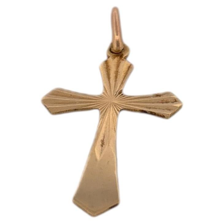 14K Yellow Gold Engraved Cross Pendant or Charm Religious