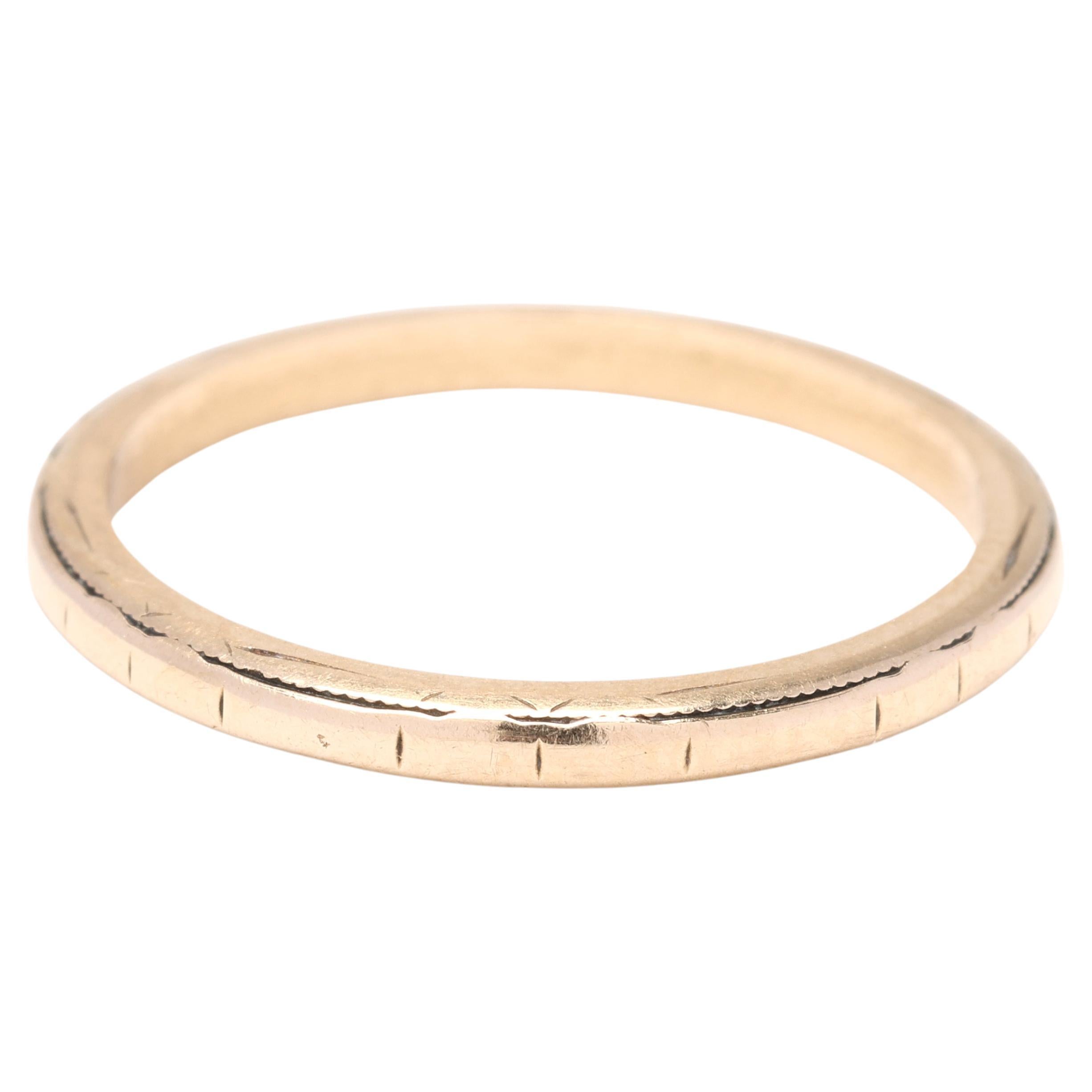 14K Yellow Gold Engraved Ring, Ring Size 4.75, Stackable, Wedding Band For Sale