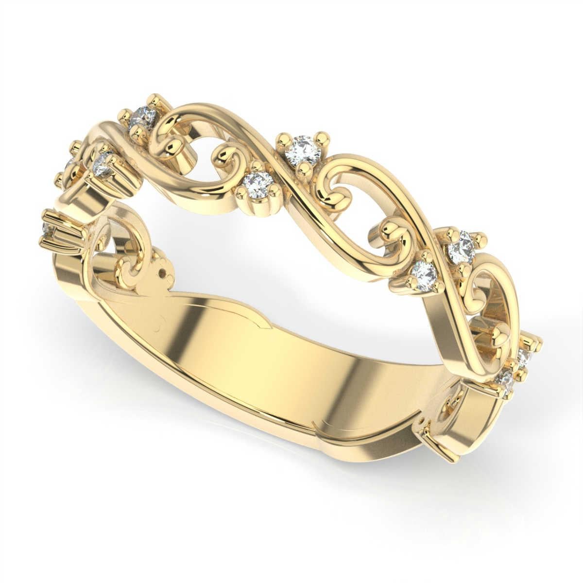 Round Cut 14 Karat Yellow Gold Entwine Diamond Ring '1/10 Carat' For Sale