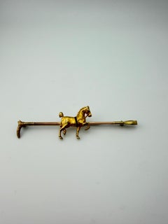 14k Yellow Gold Equestrian Horse Bar Pin/Riding Crop