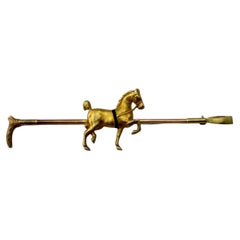 14k Yellow Gold Equestrian Horse Bar Pin/Riding Crop