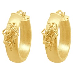 14K Yellow Gold Erotica Brushed Hoop Earrings