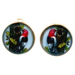 14K Yellow Gold Essex Crystal Reversed Carved & Painted Quartz Earrings