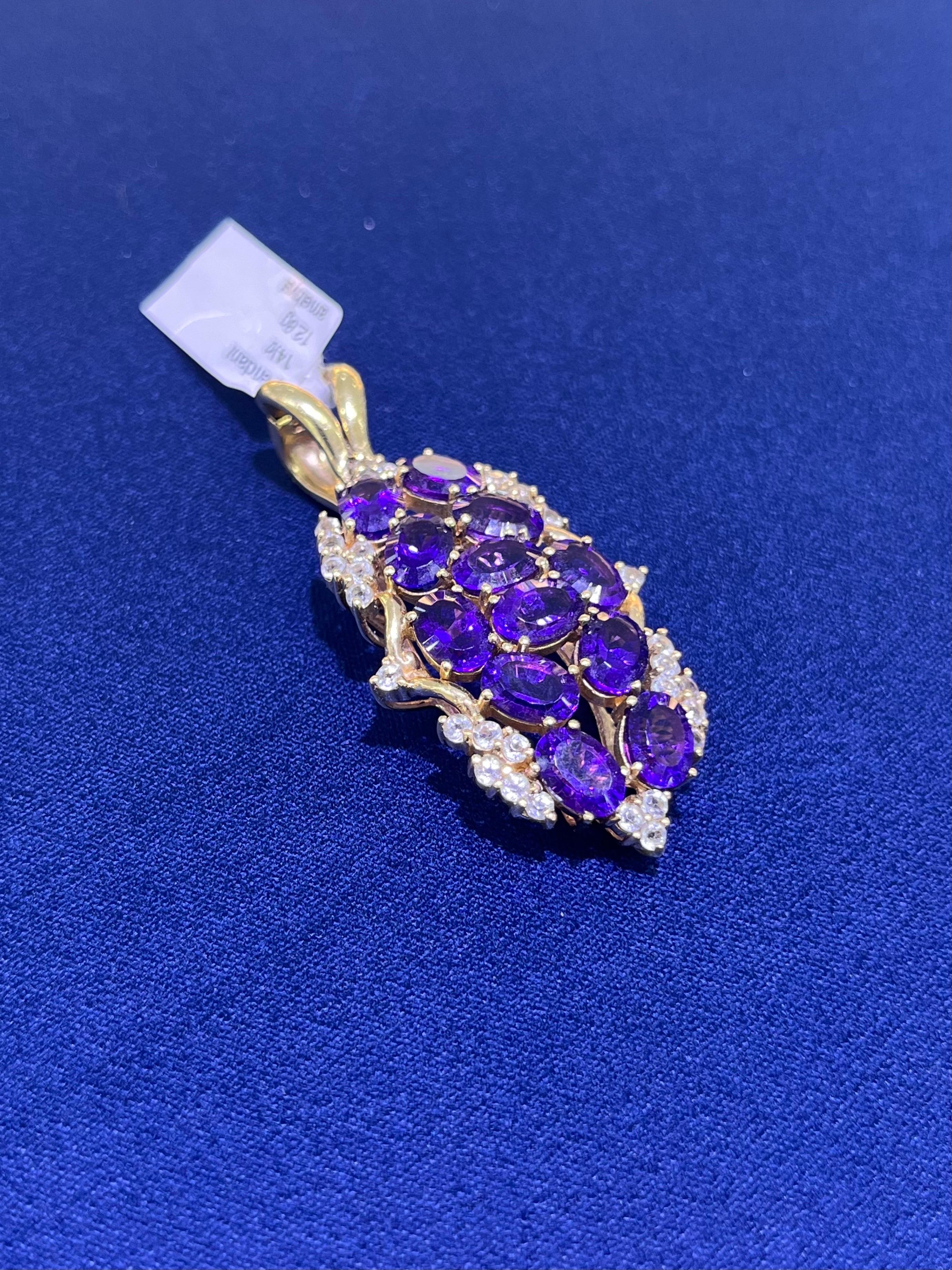 14k Yellow Gold Estate Amethyst & White Sapphire Oval Pendant For Sale 5