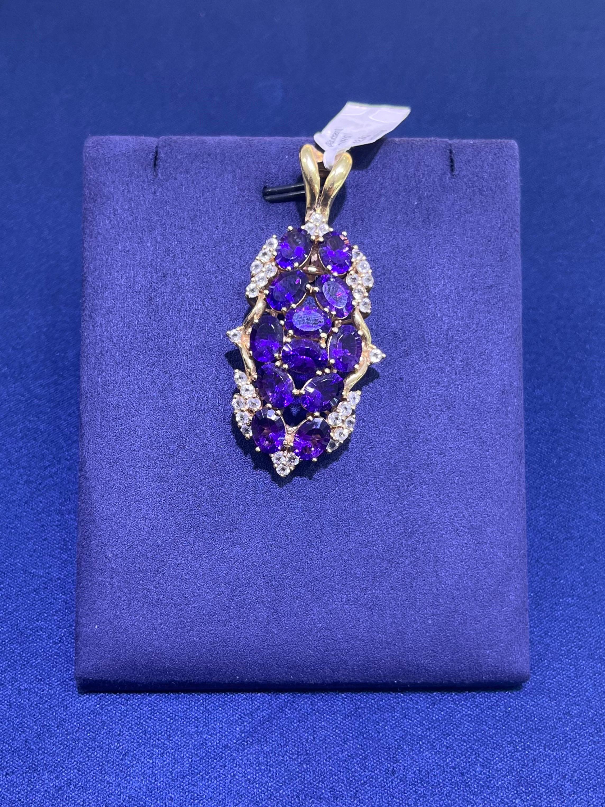 14k Yellow Gold Estate Amethyst & White Sapphire Oval Pendant For Sale 6