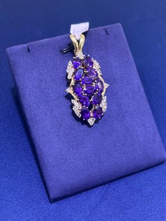 14k Yellow Gold Estate Amethyst & White Sapphire Oval Pendant