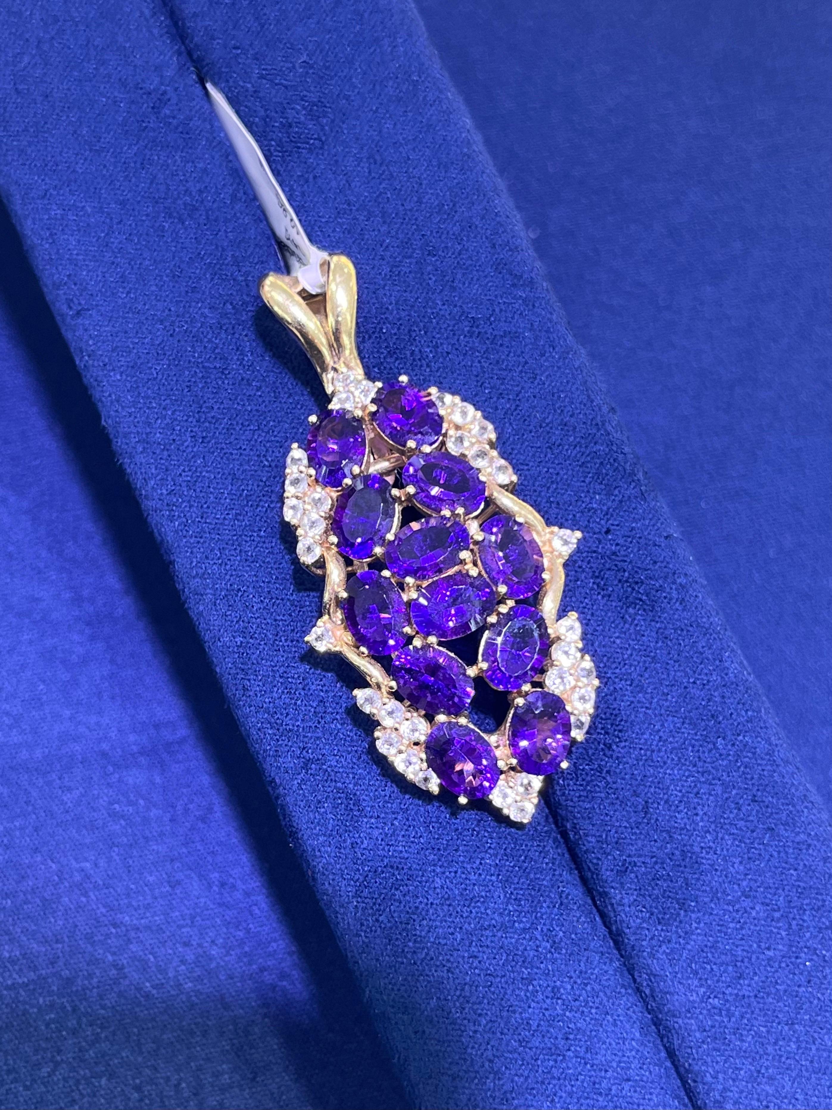 Oval Cut 14k Yellow Gold Estate Amethyst & White Sapphire Oval Pendant For Sale