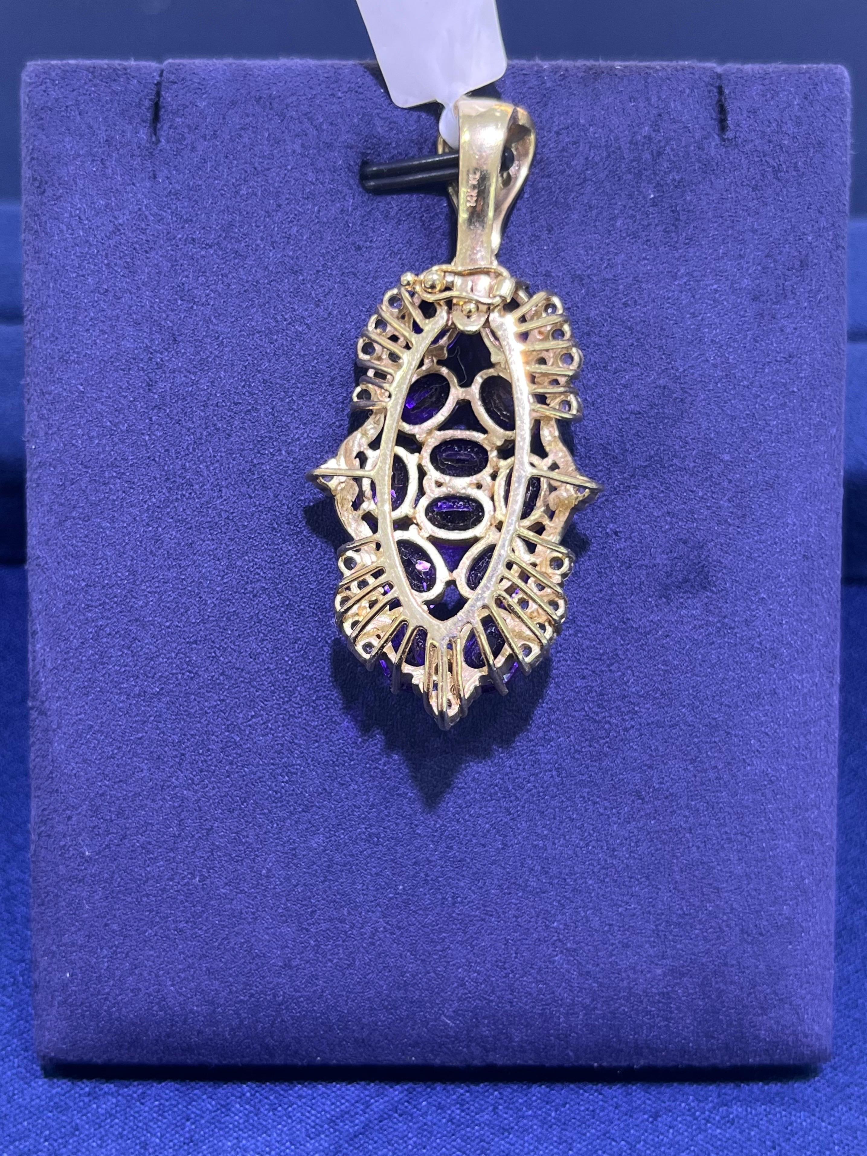 14k Yellow Gold Estate Amethyst & White Sapphire Oval Pendant For Sale 3