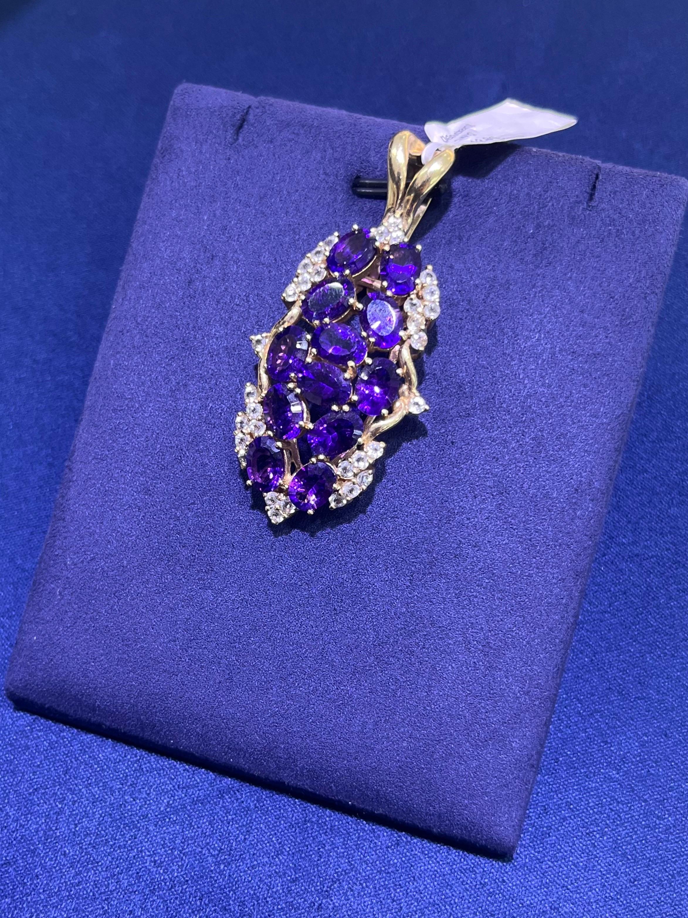 14k Yellow Gold Estate Amethyst & White Sapphire Oval Pendant For Sale 4