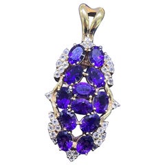 14k Yellow Gold Estate Amethyst & White Sapphire Oval Pendant