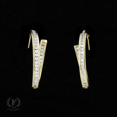 14k Yellow Gold Estate Diamond Hoop Earrings
