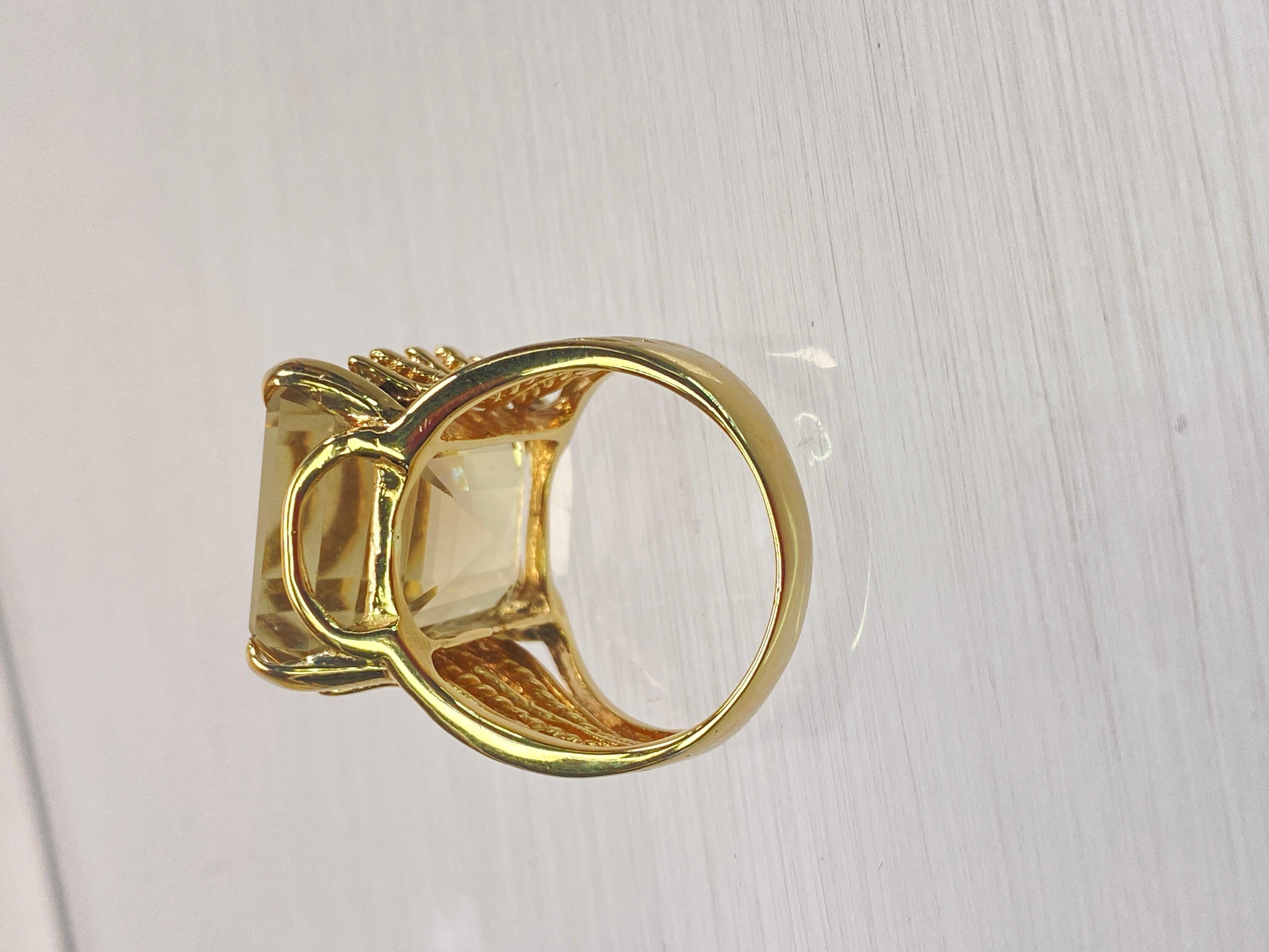 Women's or Men's 14K Yellow Gold Estate Multi Band Huge 16 Carat Emerald Cut Smoky Citrine Ring For Sale