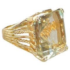 Antique 14K Yellow Gold Estate Multi Band Huge 16 Carat Emerald Cut Smoky Citrine Ring