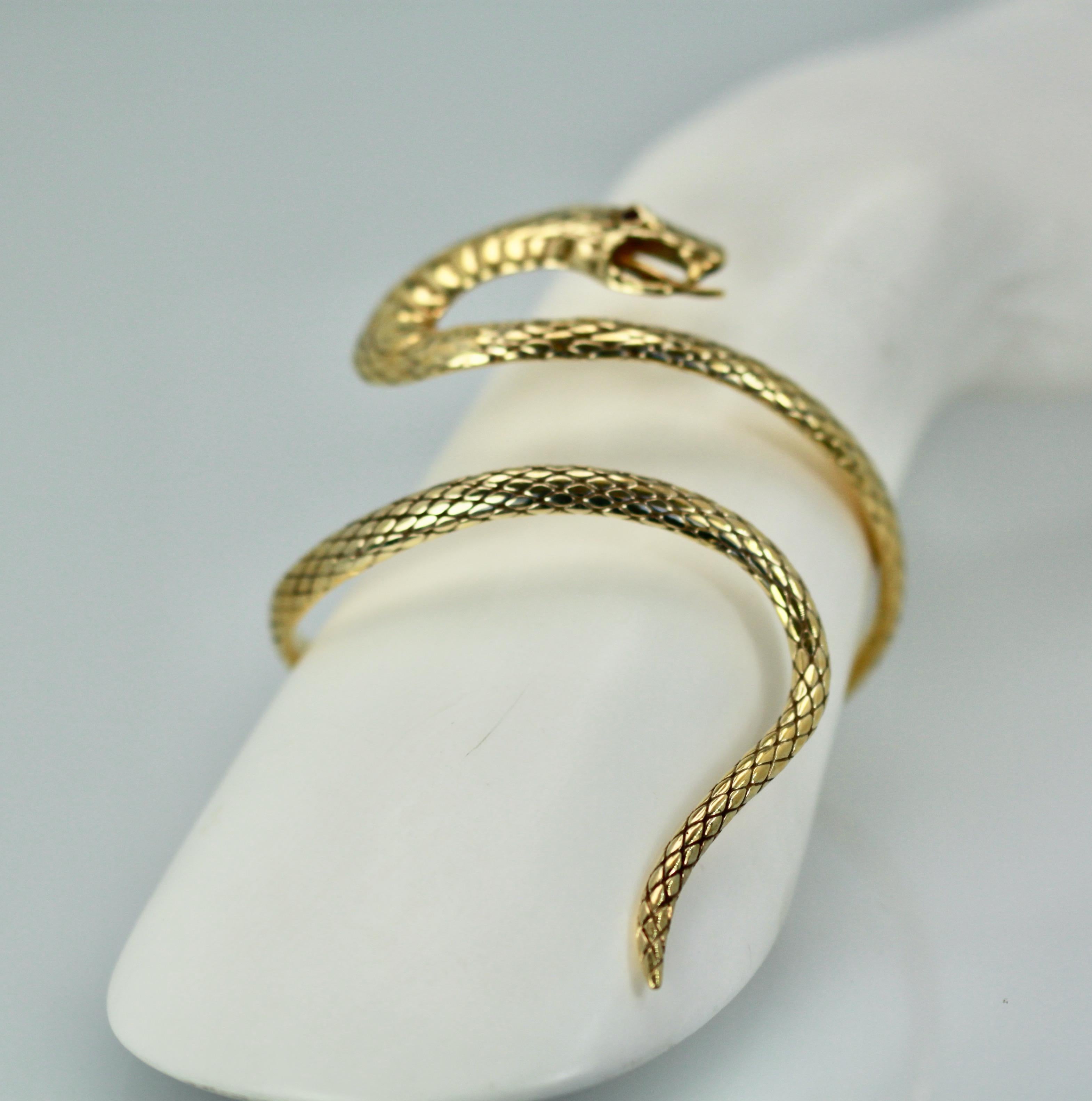 Women's or Men's 14k Yellow Gold Etched Snake Bracelet Attrib. Stephen Webster For Sale
