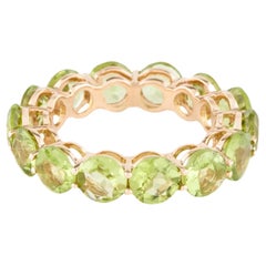 14K Yellow Gold Eternity Band with 6.16 Carat Round Brilliant Peridot, Size 6.75