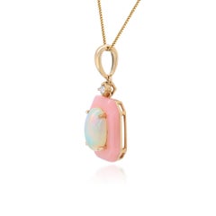 14K Yellow Gold Ethiopian Opal and Pink Opal Halo Pendant with Diamond Accent