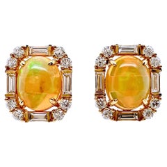 14k Yellow Gold Ethiopian Opal Earrings with Diamonds