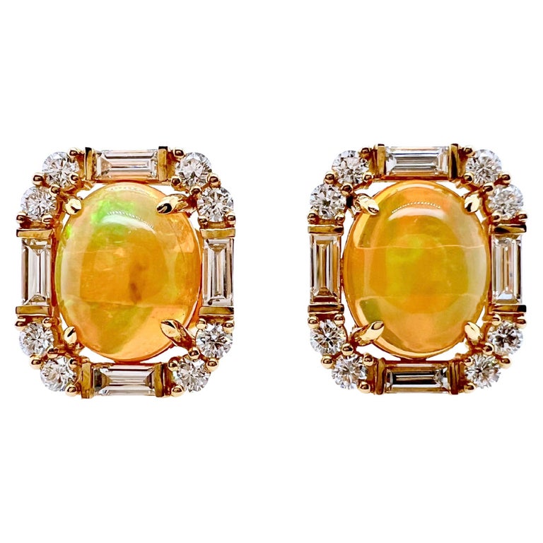 14k Yellow Gold Ethiopian Opal Earrings with Diamonds For Sale at 1stDibs | ethiopian  gold earrings