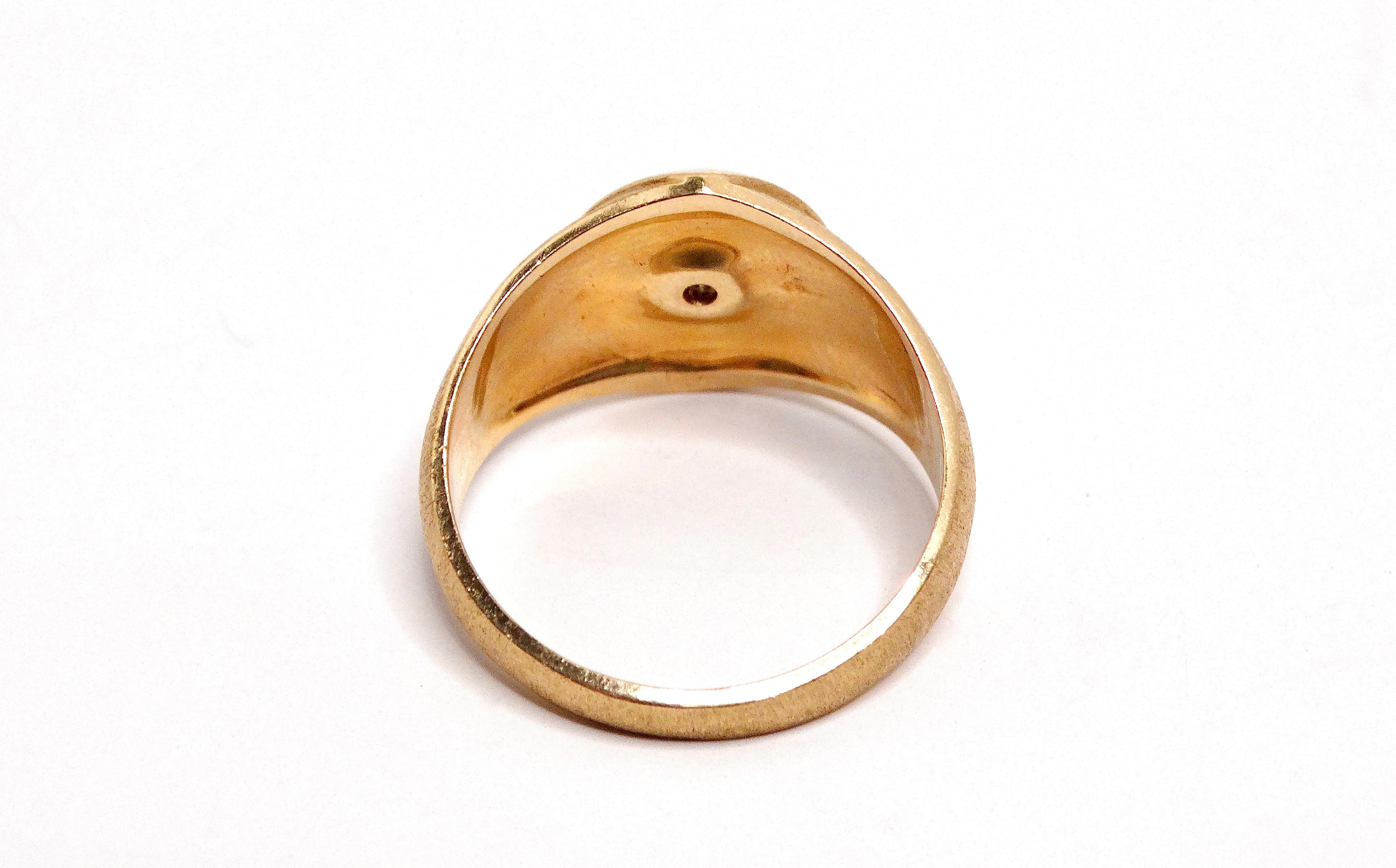 Women's or Men's 14k Yellow Gold European Cut Natural Diamond Cocktail Ring Circa 1950s For Sale
