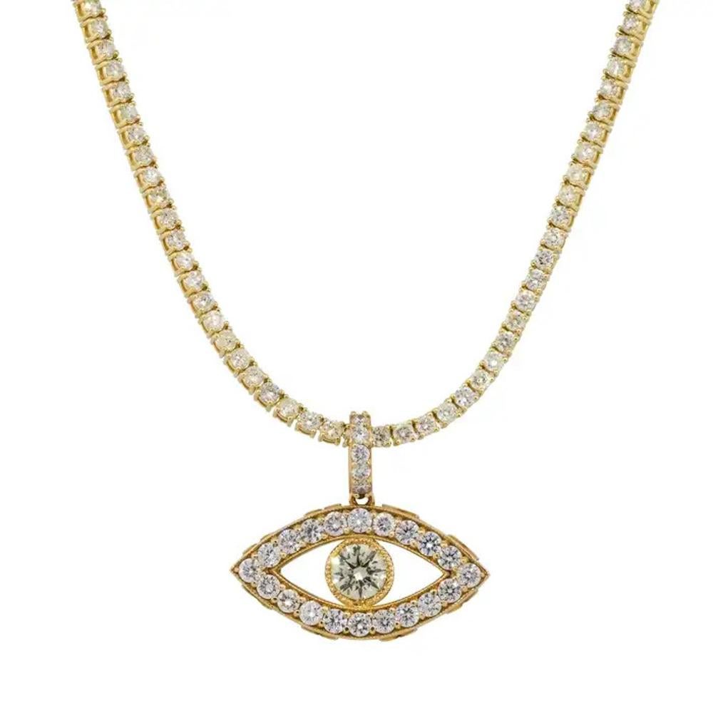 da uomo o donna Ciondolo con diamante a forma di occhio maligno in oro giallo 14K (SOLO CIONDOLO) in vendita