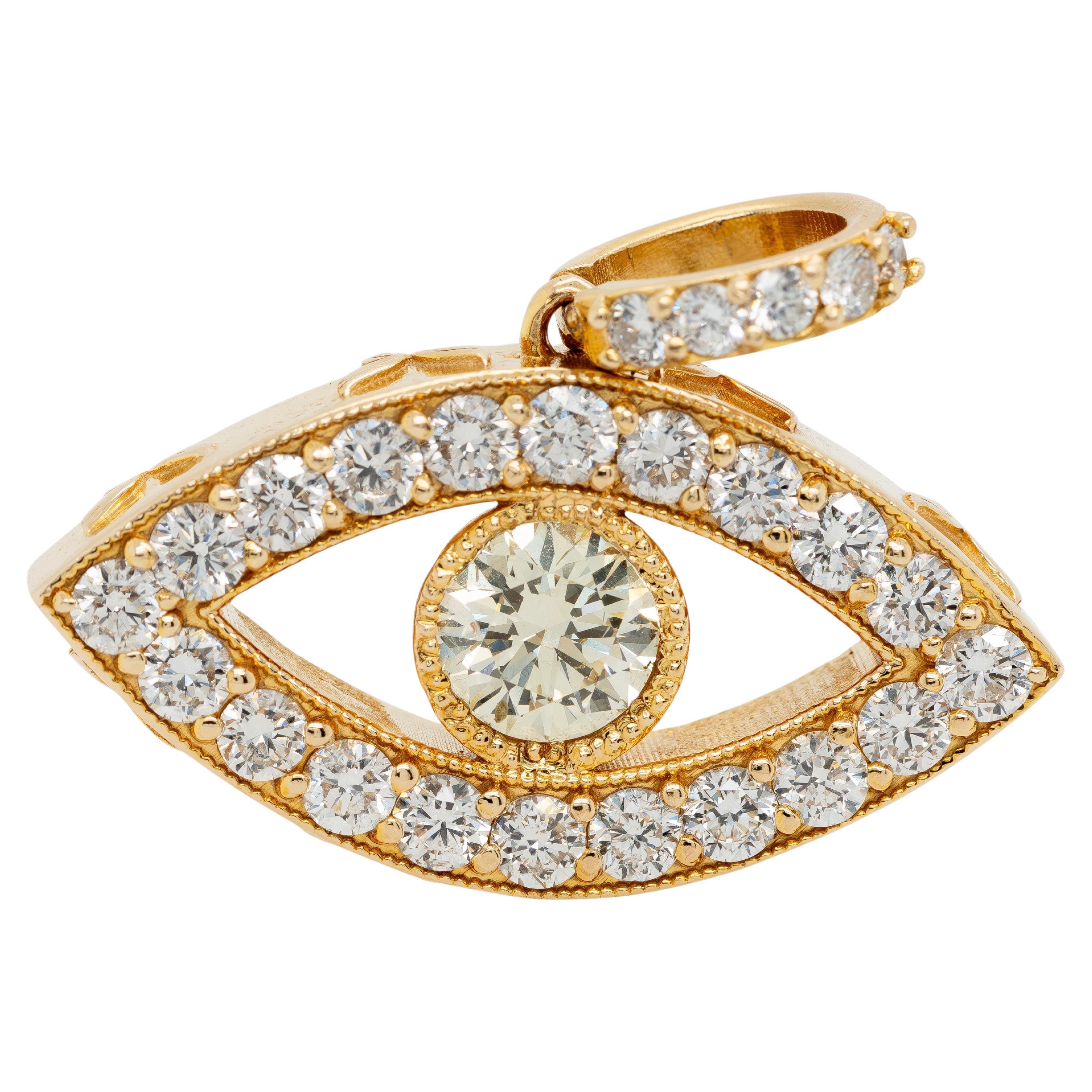 14K Yellow Gold Evil Eye Diamond Charm Pendant (PENDANT ONLY)