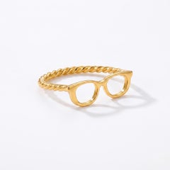 14k Yellow Gold Eye Glasses Rope Design Ring, Size 6, 1.5g Weight